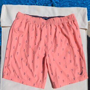 Performance swim Quick dry Elastic drawstring waist Anchor print design Embroide